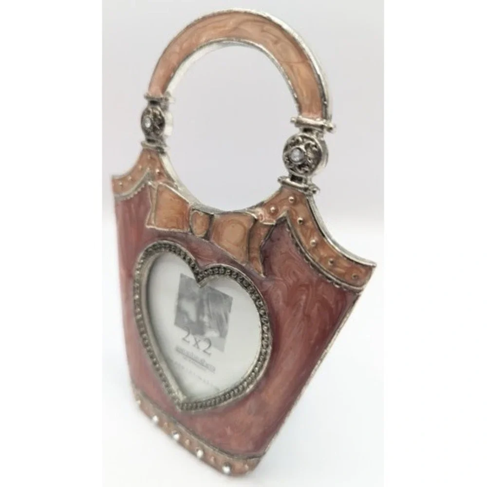 Aaron Brothers Mini Picture Frame Purse Handbag Heart Pink Pearly Enamel 2x2